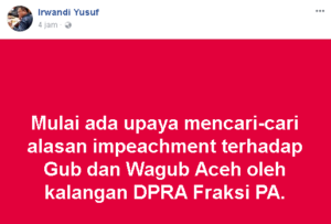 Irwandi Sebut Ada Upaya Pemakzulan Gubernur dan Wagub