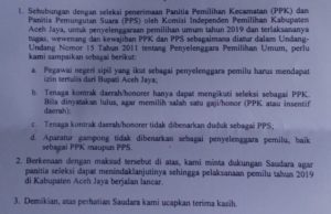 Aparatur Gampong dan Honorer Dilarang Jadi Penyelenggara Pemilu