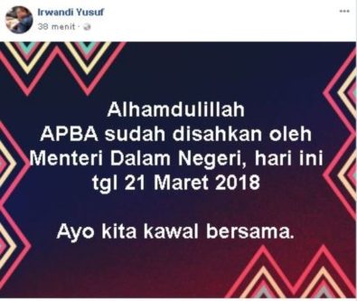 Irwandi: Alhamdulillah Pergub APBA Disahkan