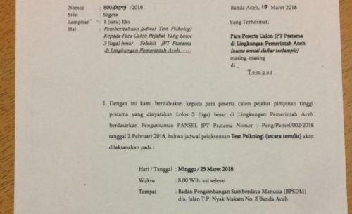 Test Psikologi Eselon II Dilaksanakan 25 Maret