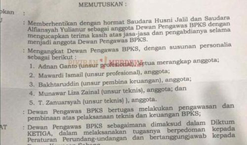 Gubernur Tunjuk Munawar Liza Anggota Dewan Pengawas BPKS