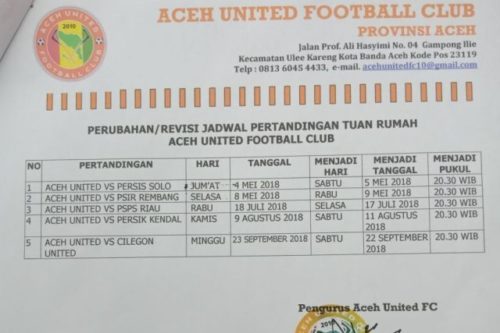 Ini Lima Laga yang Minta Digeser Aceh United