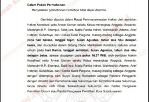 Sengketa Pilkada Subulussalam, MK Tolak Gugatan Sartina-Dedi