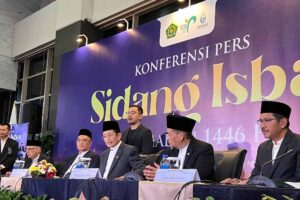 Menteri Agama (Menag) Nasaruddin Umar saat konferensi pers penetapan Ramadan 2025. Foto: Bisnis -Annisa Nurul Amara